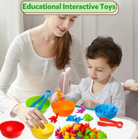 Montessori dinosaur sorting and counting toy, color sorting, fine motor skills.