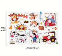 Wooden Montessori puzzle with dinosaur, animal farm, and figures design, 4 in 1.