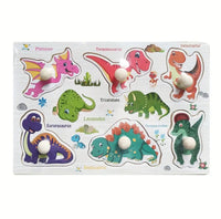 Wooden Montessori puzzle with dinosaur, animal farm, and figures design, 4 in 1.