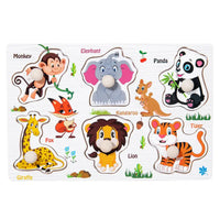 Wooden Montessori puzzle with dinosaur, animal farm, and figures design, 4 in 1.