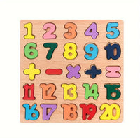 Wooden alphabet and numbers puzzle.