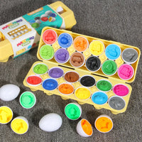 Educational egg puzzles with 6 and 12 pieces, teaching colors, shapes, and recognition sorting skills.