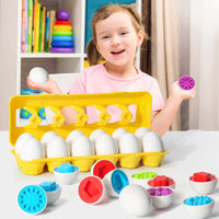 Educational egg puzzles with 6 and 12 pieces, teaching colors, shapes, and recognition sorting skills.