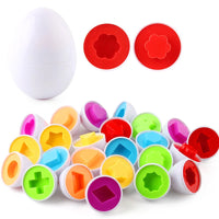 Educational egg puzzles with 6 and 12 pieces, teaching colors, shapes, and recognition sorting skills.