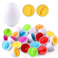 Educational egg puzzles with 6 and 12 pieces, teaching colors, shapes, and recognition sorting skills.